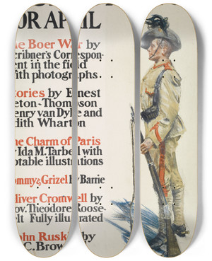 Triptych art skateboard deck of Howard Chandler Christy Scribners For April by Howard Chandler Christy (1873-1952)