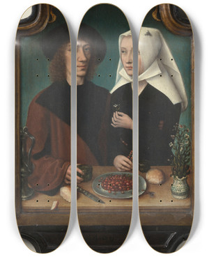 Triptych art skateboard deck of Master Of Frankfurt The Painter And His Wife by Master Of Frankfurt (1460-1533)