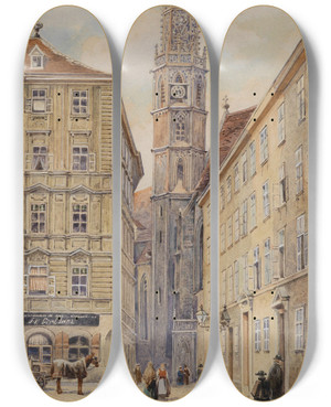 Triptych art skateboard deck of Karl Schnorpfeil Maria Am Gestade by Karl Schnorpfeil (1875-1937)