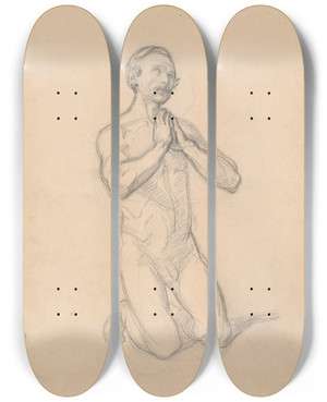 Triptych art skateboard deck of Jzef Simmler Nude Sketch To The Figure Of St Matthias To The Painting Martyrdom Of St Matthias_1 by Jozef Simmler (1823-1868)
