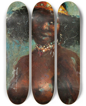 Triptych art skateboard deck of Carlos Abascal Portrait Of A Young Woman In Bust by Carlos Abascal (1871-1948)