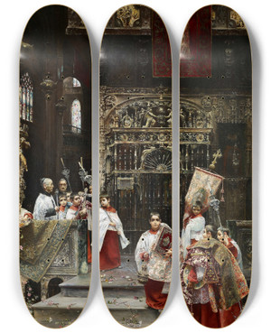 Triptych art skateboard deck of Jos Gallegos Y Arnosa Choir Boys by Jose Gallegos Y Arnosa (1859-1917)