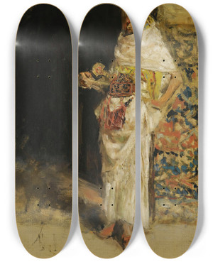 Triptych art skateboard deck of Jos Villegas Cordero The Harem Guard by Jose Villegas Cordero (1848-1921)