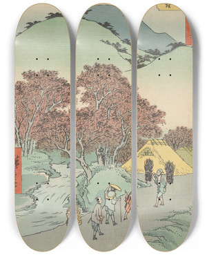 Triptych art skateboard deck of And Hiroshige Minakuchi_1 by Ando Hiroshige (1797-1858)