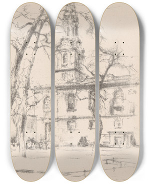 Triptych art skateboard deck of James Abbott Mcneill Whistler St Gilesinthefields by James Abbott Mcneill Whistler (1834-1903)