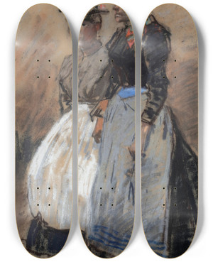 Triptych art skateboard deck of George Hendrik Breitner Twee Waspitten by George Hendrik Breitner (1857-1923)