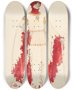 Triptych art skateboard deck of Edwin Austin Abbey Richard Ii In Red Costume Sketch For Henry Irvings 1898 Planned Production Of Richard Ii by Edwin Austin Abbey (1852-1911)