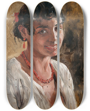 Triptych art skateboard deck of Ernst Josephson Smiling Spanish Girl Study by Ernst Josephson (1851-1906)