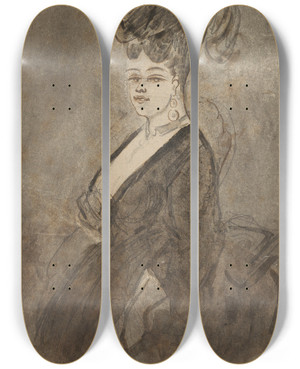Triptych art skateboard deck of Constantin Guys Threequarter Length Portrait Of A Woman by Constantin Guys (1805-1892)