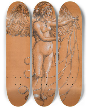 Triptych art skateboard deck of Niklaus Manuel Frau Venus by Niklaus Manuel (1484-1530)
