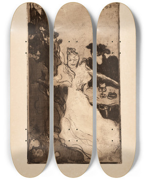 Triptych art skateboard deck of Armand Seguin Le Caf The Caf by Armand Seguin (1869-1903)