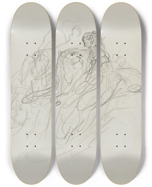 Triptych art skateboard deck of Gustave Dor The Lion In Love by Gustave Dore (1832-1883)