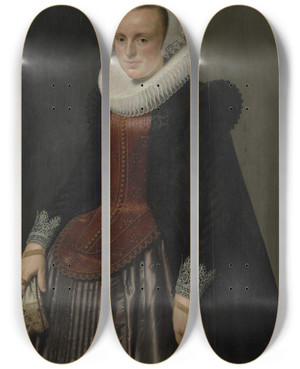 Triptych art skateboard deck of Nicolaes Eliasz Pickenoy Portrait Of A Lady_5 by Nicolaes Eliasz Pickenoy (1588-1654)