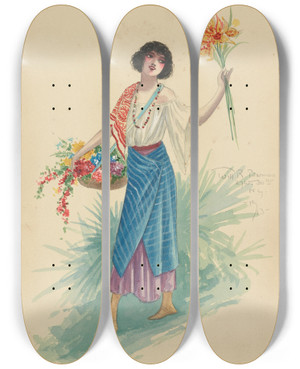 Triptych art skateboard deck of Will R Barnes Act I8 Flower Girls by Will R Barnes (1939)