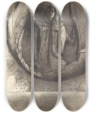 Triptych art skateboard deck of Odilon Redon Et Labas Lidole Astrale Lapotheose And Beyond The Star Idol The Apotheosis by Odilon Redon (1840-1916)