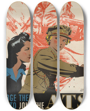 Triptych art skateboard deck of Frank Newbould Your Friends Are Needed Now by Frank Newbould (1887-1951) Triptych art skateboard deck of Frank Newbould Your Friends Are Needed Now by Frank Newbould (1887-1951)