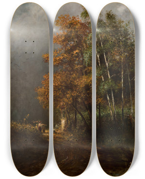Triptych art skateboard deck of Wadysaw Rossowski Wayside Shrine by Wladyslaw Rossowski (1857-1923)
