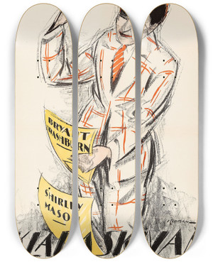 Triptych art skateboard deck of Eric Rohman Putting It Over by Eric Rohman (1891-1949)