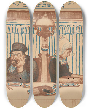 Triptych art skateboard deck of Willy Sluiter Nederland En Posthuma by Willy Sluiter
