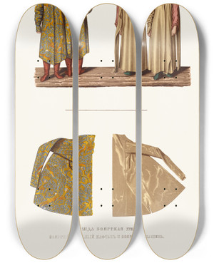 Triptych art skateboard deck of Fedor Grigoryevich Solntsev Odezhda Boiarskaia Xvii Stoletiia Boiarskii Nariadnyi Kaftan I Boiarskii Opashen by Fedor Grigoryevich Solntsev (1801-1892)