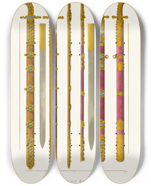 Triptych art skateboard deck of Fedor Grigoryevich Solntsev Starinnye Palashi V Tom Chisle Moskovskago Dela by Fedor Grigoryevich Solntsev (1801-1892)