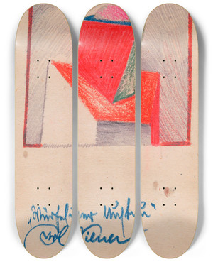Triptych art skateboard deck of Karl Wiener Wrfeliger Aufbau by Karl Wiener (1901-1949)
