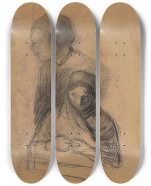 Triptych art skateboard deck of Jakob Smits Two Women by Jakob Smits (1855-1928)