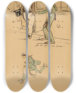 Triptych art skateboard deck of Georges Goursat Sem Je Suis Fauch Mon Prince by Georges Goursat (Sem) (1863-1934)
