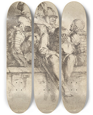Triptych art skateboard deck of Salvator Rosa Five Soldiers by Salvator Rosa (1615-1673)