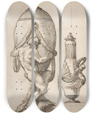 Triptych art skateboard deck of Ennemond Alexandre Petitot Two Designs For Vases by Ennemond Alexandre Petitot (1727-1801)