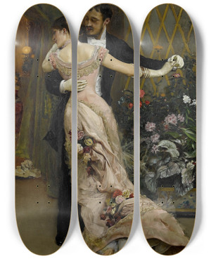 Triptych art skateboard deck of Rogelio De Egusquiza The End Of The Ball by Rogelio De Egusquiza (1845-1915)