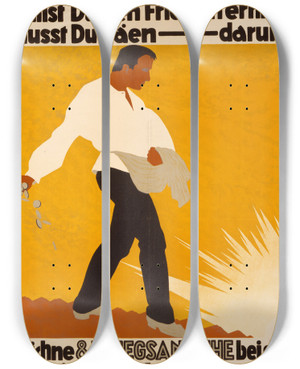Triptych art skateboard deck of Ernst Ludwig Franke Willst Du Den Frieden Ernten Musst Du Sen Darum Zeichne 8 Kriegsanleihe by Ernst Ludwig Franke (1886-1948)