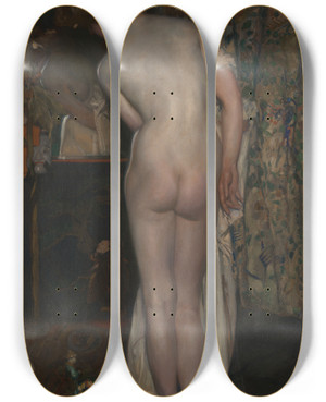 Triptych art skateboard deck of Emile Vloors The Mirror by Emile Vloors (1871-1952)