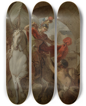 Triptych art skateboard deck of Louis Galloche Saint Martin Sharing His Coat With A Beggar by Louis Galloche (1670-1761)