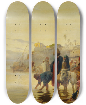 Triptych art skateboard deck of Charles Wilda Wscherinnen Am Nil by Charles Wilda (1854-1907)