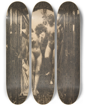 Triptych art skateboard deck of Anders Zorn Cabin by Anders Zorn (1860-1920)