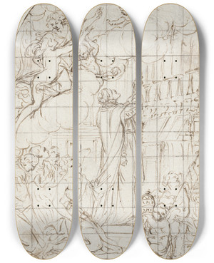 Triptych art skateboard deck of Giacinto Calandrucci The Mass Of Saint Gregory by Giacinto Calandrucci (1646-1707)