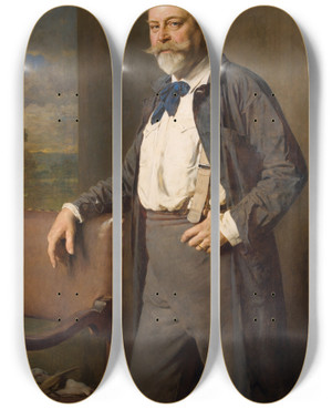 Triptych art skateboard deck of Heinrich Von Angeli Der Bildhauer Rudolf Weyr by Heinrich Von Angeli (1840-1925)