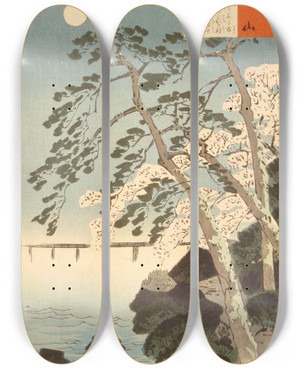 Triptych art skateboard deck of Kobayashi Kiyochika Arashiyama Kyoto by Kobayashi Kiyochika (1847-1915)