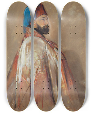 Triptych art skateboard deck of John Frederick Lewis Portrait Of General Jochmus Pasha Circa 1841 by John Frederick Lewis (1805-1876) Triptych art skateboard deck of John Frederick Lewis Portrait Of General Jochmus Pasha Circa 1841 by John Frederick Lewis (1805-1876)