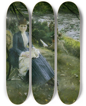 Triptych art skateboard deck of Anders Zorn In Scotland Mrs Symons by Anders Zorn (1860-1920)
