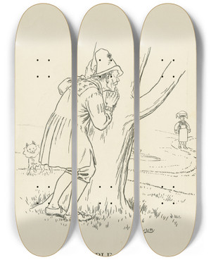 Triptych art skateboard deck of Leonard Leslie Brooke Simple Simon by Leonard Leslie Brooke (1862-1940)