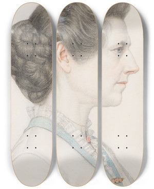Triptych art skateboard deck of Joseph Edward Southall Portrait Of A Lady In Profile by Joseph Edward Southall (1861-1944)