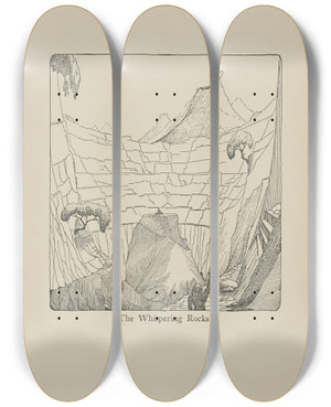 Triptych art skateboard deck of Hugh Lofting The Whispering Rocks by Hugh Lofting (1886-1947)