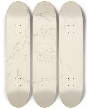 Triptych art skateboard deck of Gustav Klimt Nach Rechts Seminude Facing Right by Gustav Klimt (1862-1918)
