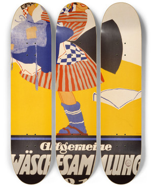Triptych art skateboard deck of Franz Griessler Allgemeine Wschesammlung 1917 by Franz Griessler (1897-1974)