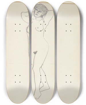 Triptych art skateboard deck of Harald Giersing Stende Kvindelig Model Med Hnderne Bag Nakken_1 by Harald Giersing (1881-1927)