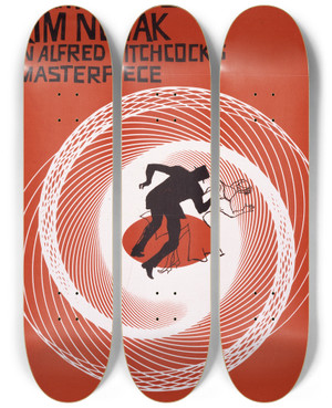 Triptych art skateboard deck of Saul Bass James Stewart Kim Novak In Alfred Hitchcocks Masterpiece Vertigo by Saul Bass (1920-1996)