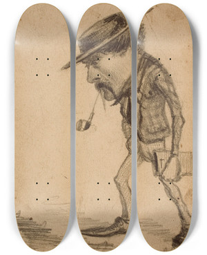 Triptych art skateboard deck of Claude Monet Caricature Of Henri Cassinelli Rufus Croutinelli by Claude Monet (1840-1926)