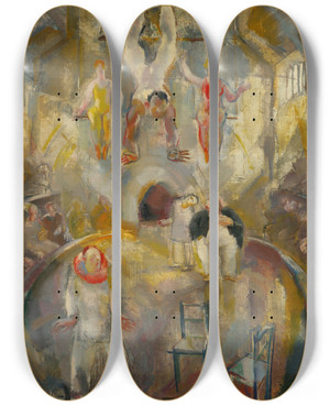 Triptych art skateboard deck of Vilmos Abanovk Circus_2 by Vilmos Aba Novak (1894-1942)